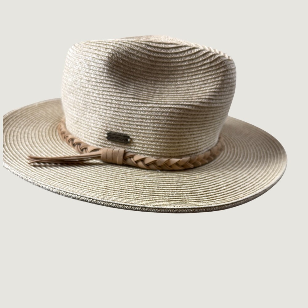 Sun n Sand 50 plus spf cotton straw sun hat with stylish braided band and plahat